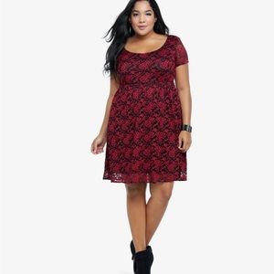 Torrid black and red floral lace print skater dress plus size 0X